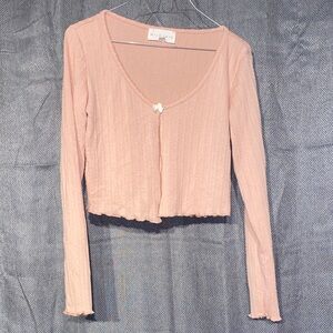 Elegant Pink Long Sleeve Crop Top